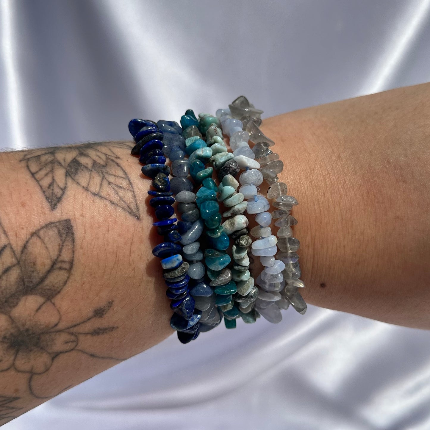 Blue chip bracelet stack