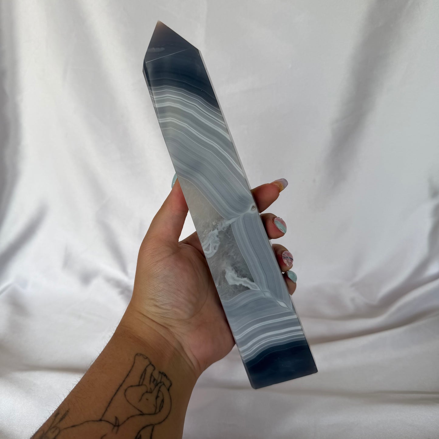 Blue agate banded tower #396