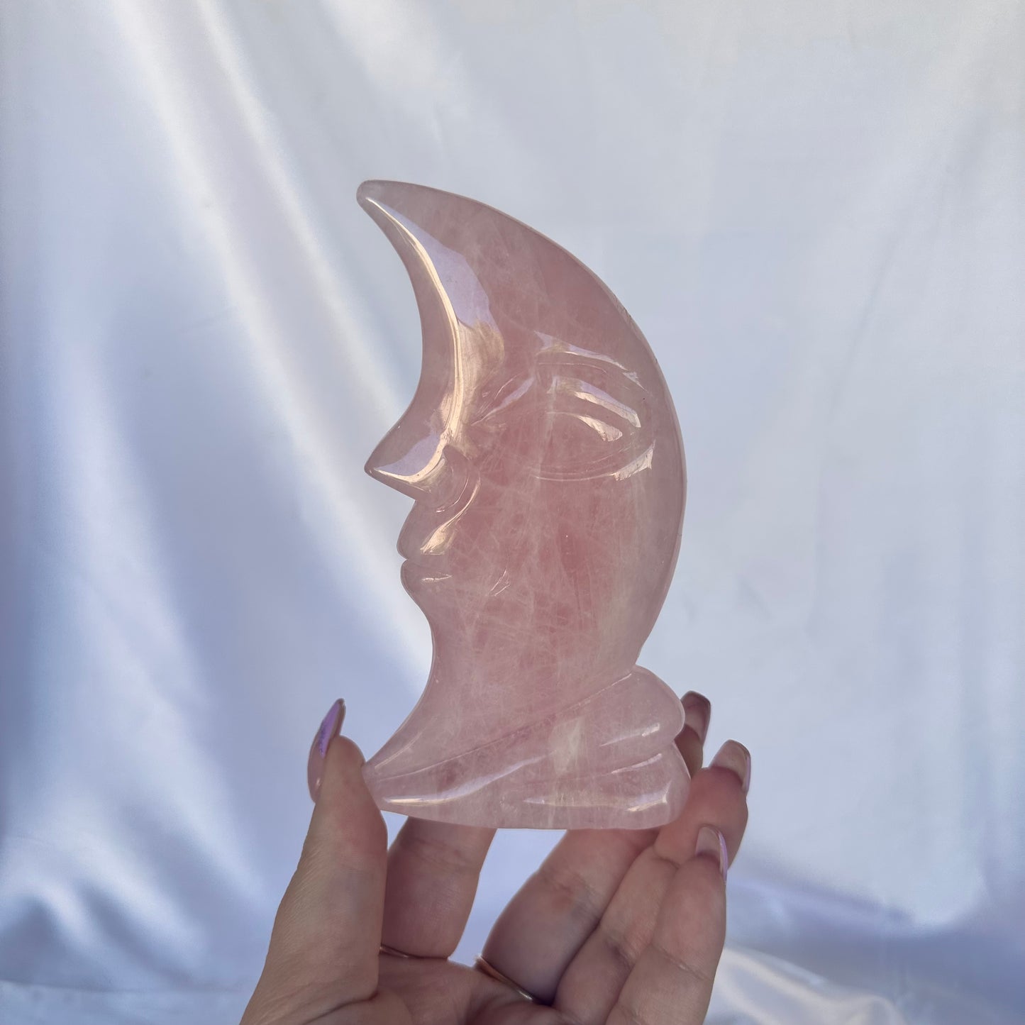 Rose quartz freestanding moon