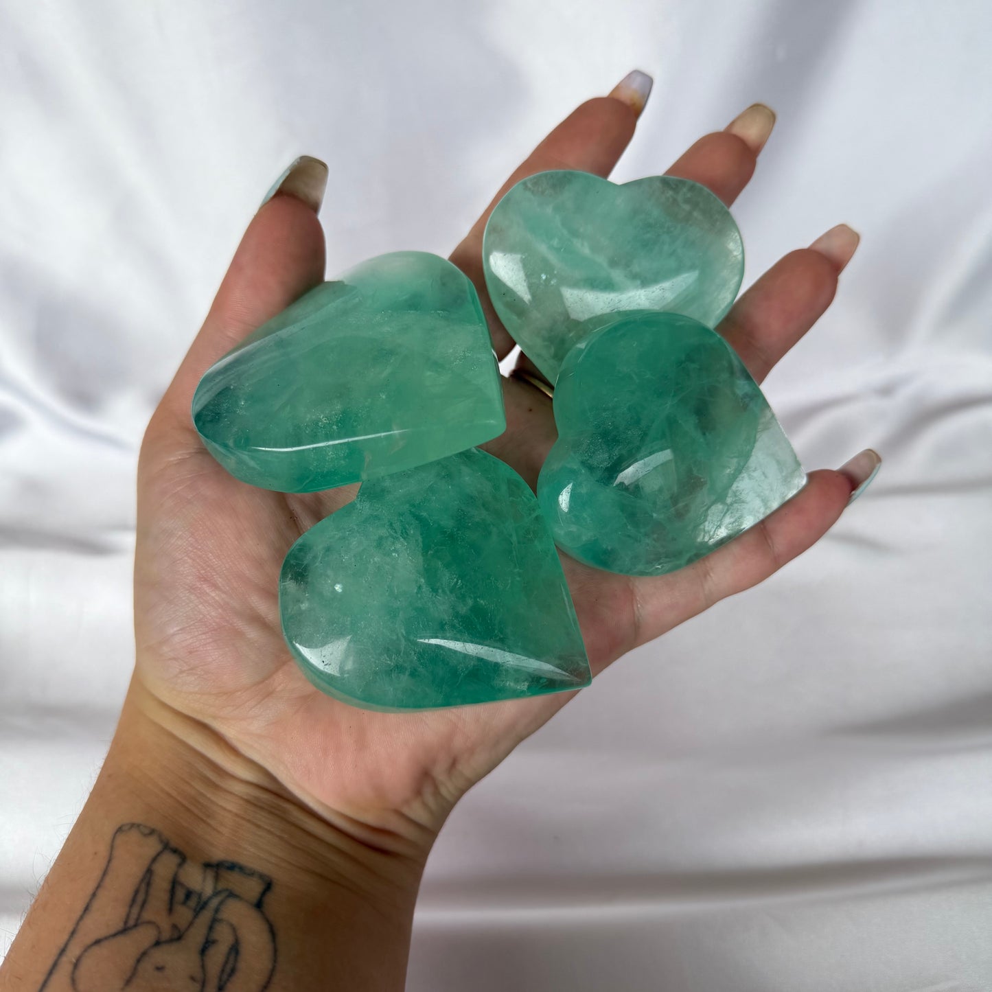 Green fluorite hearts