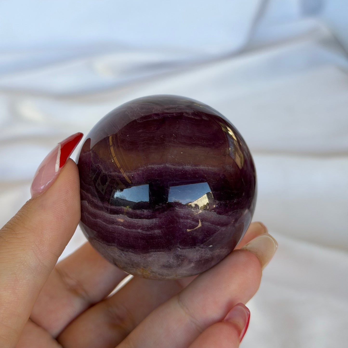 Silk fluorite sphere #59