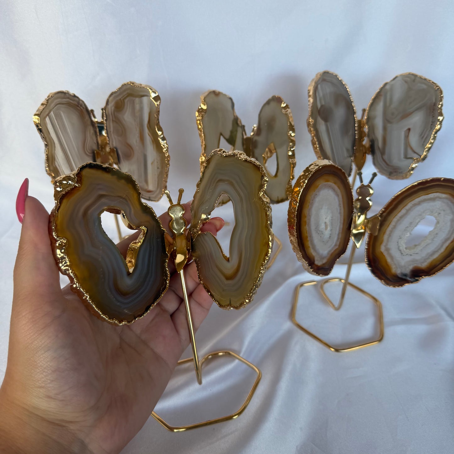 Gold electroplated agate butterfly