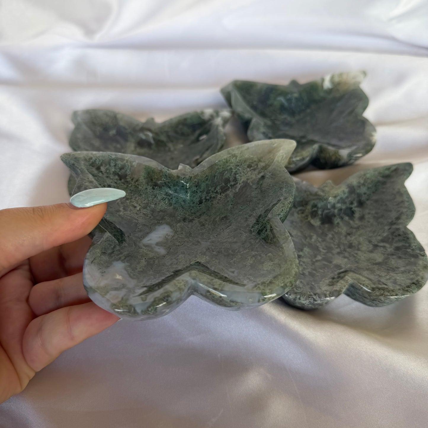 Moss agate butterfly bowl