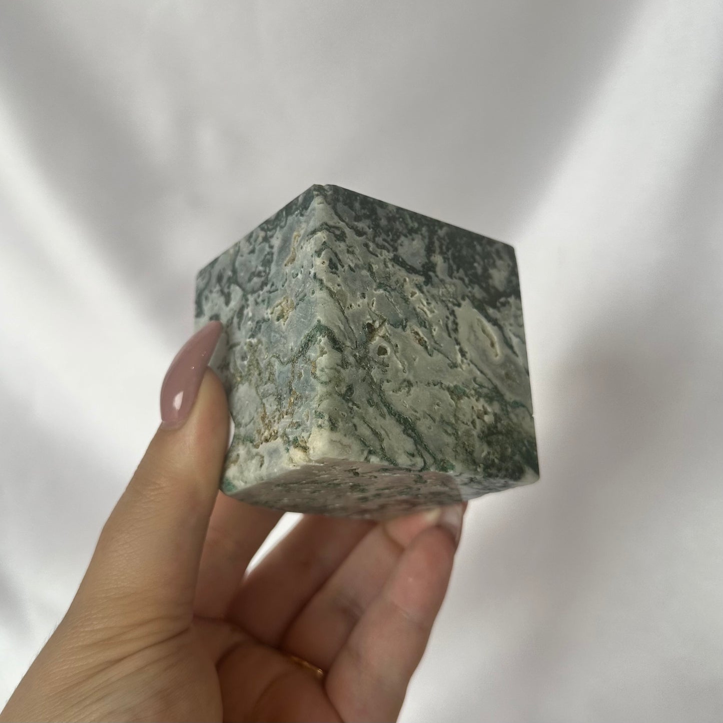 Moss agate cube #386
