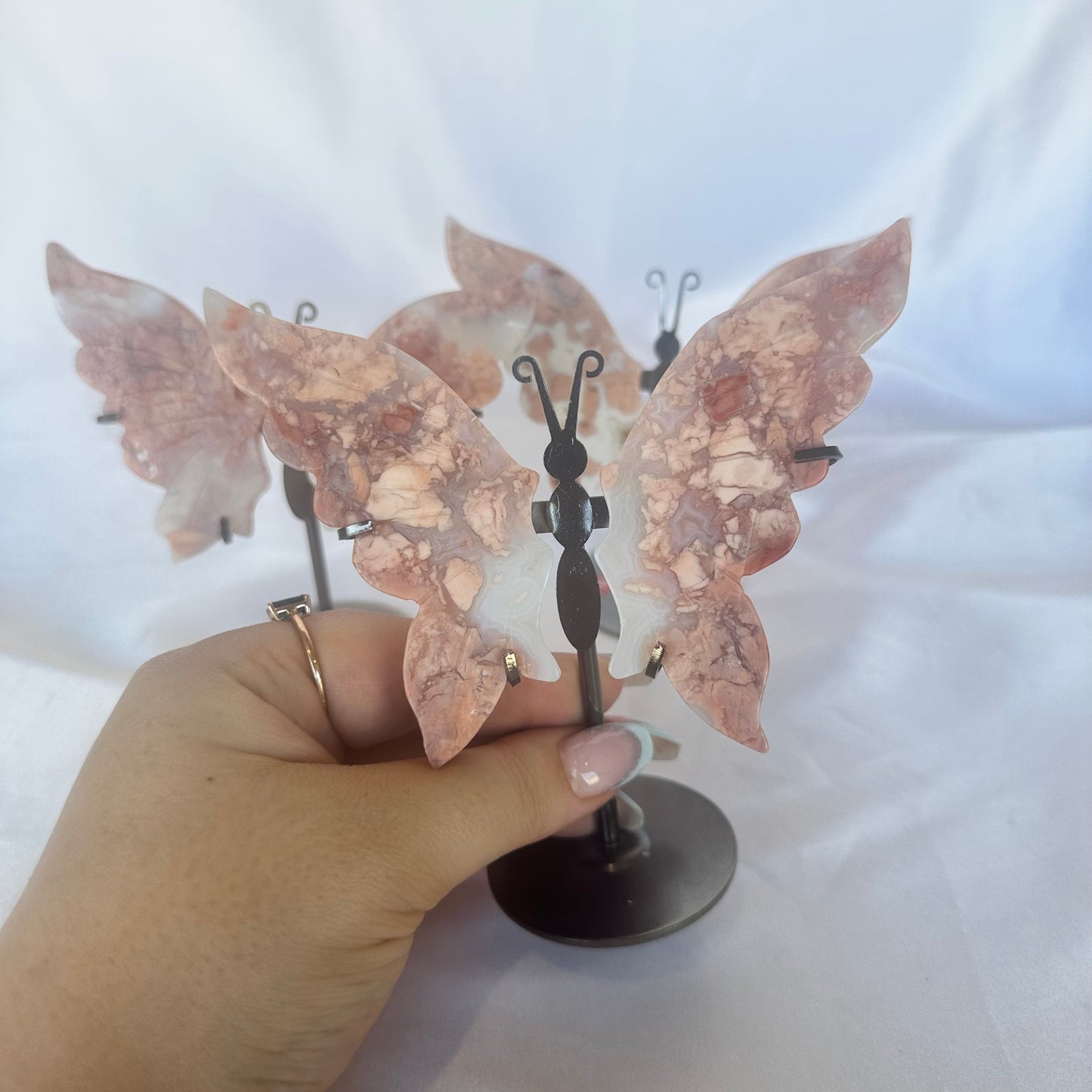 Pink petal agate butterfly wing set