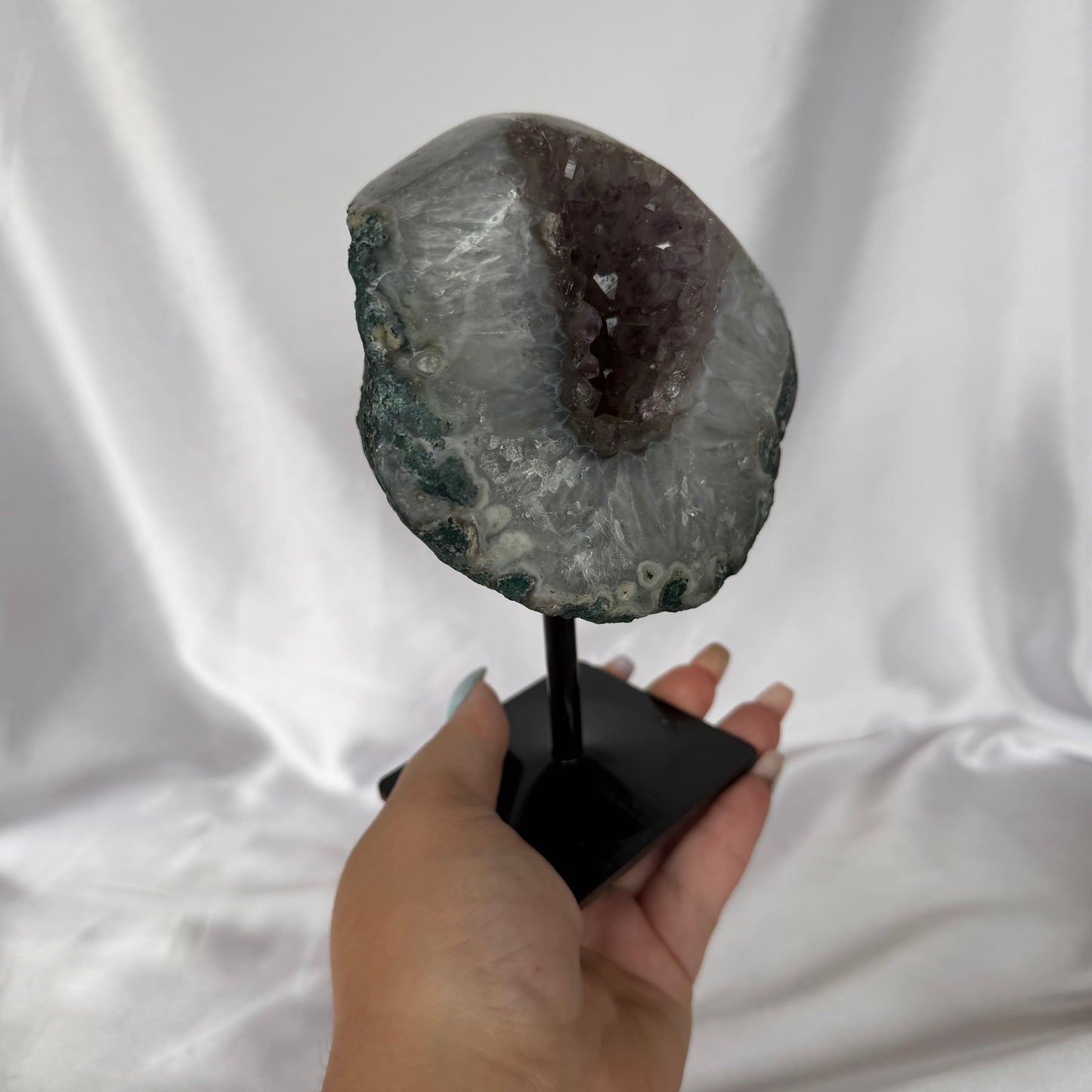 Amethyst x agate geode on stand