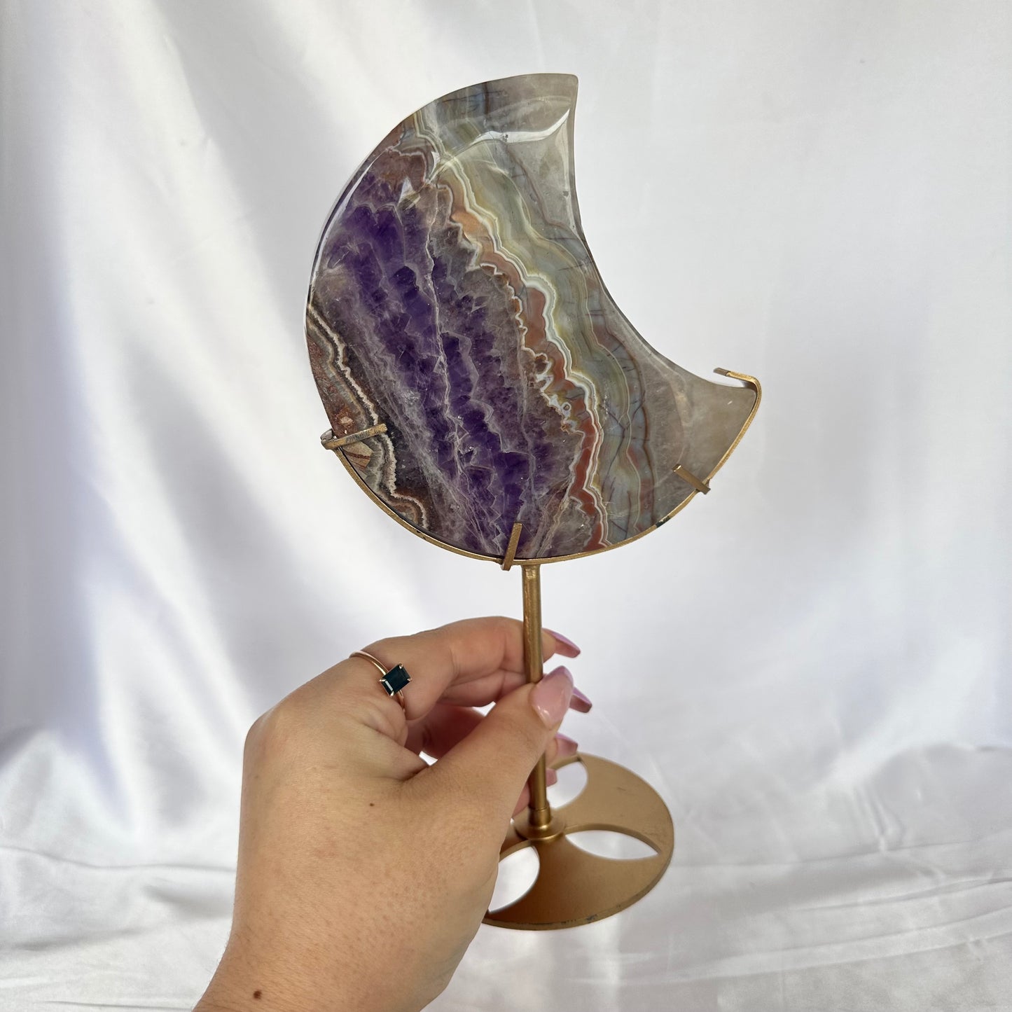 Amethyst & agate moon on stand #364