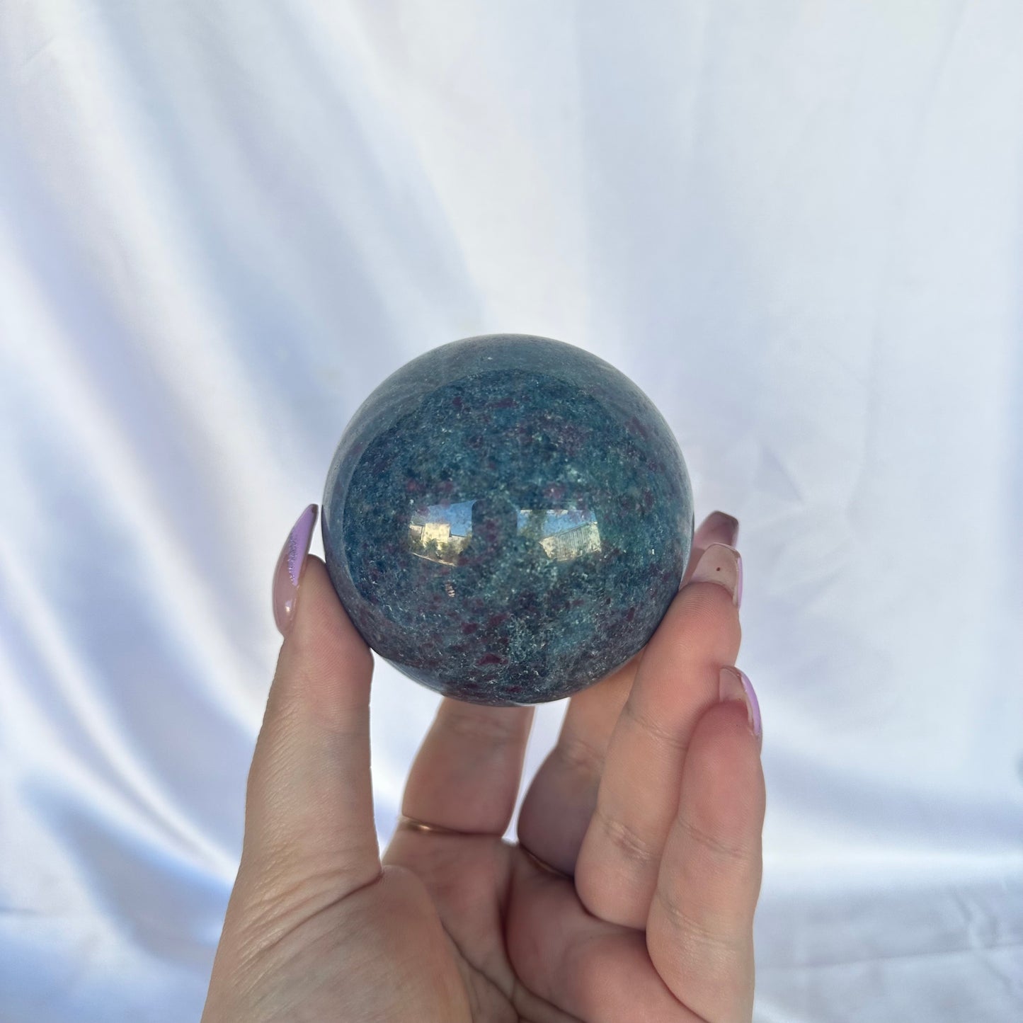 Ruby fuschite x kyanite sphere