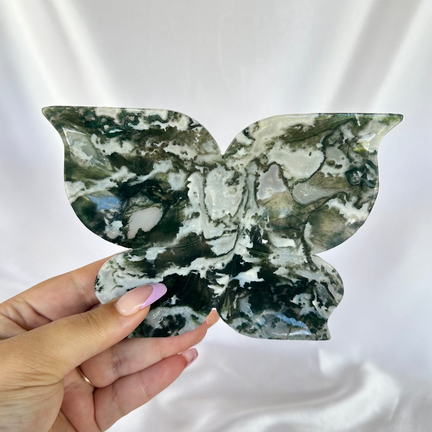 Moss agate butterfly bowl #464
