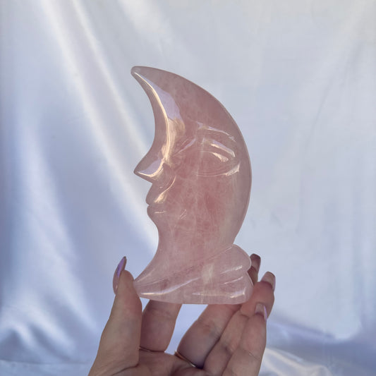 Rose quartz freestanding moon