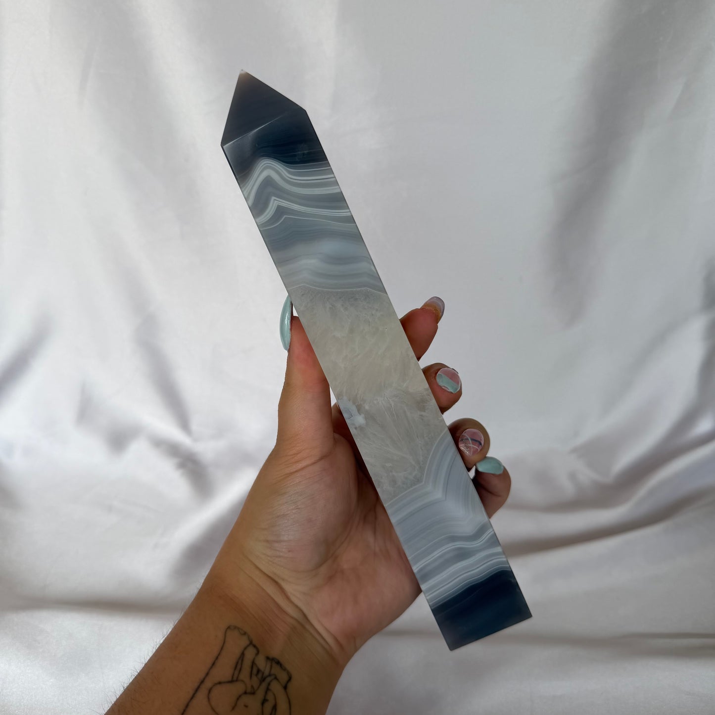 Blue agate banded tower #386