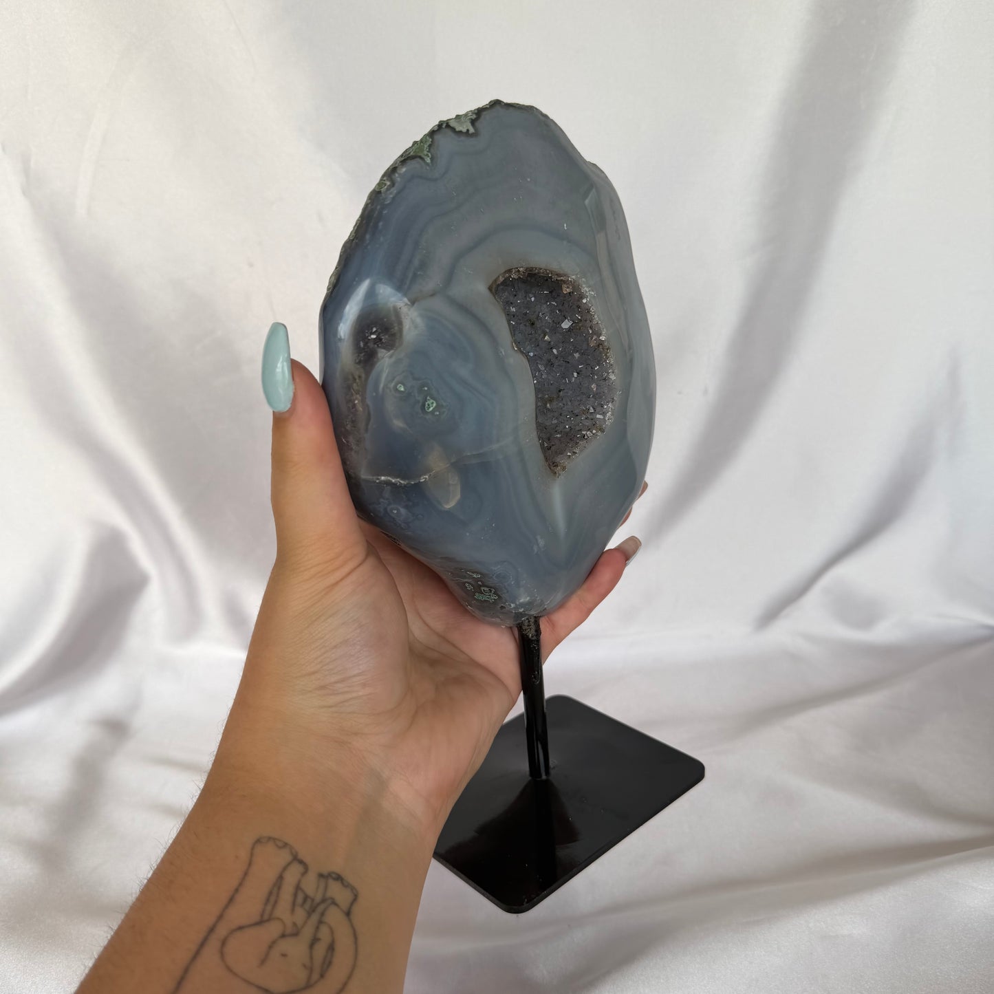 Blue agate and amethyst geode