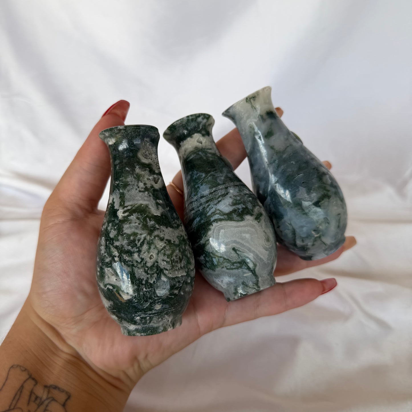 Moss agate vase shape