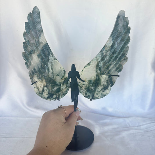 Moss agate Angel wing set