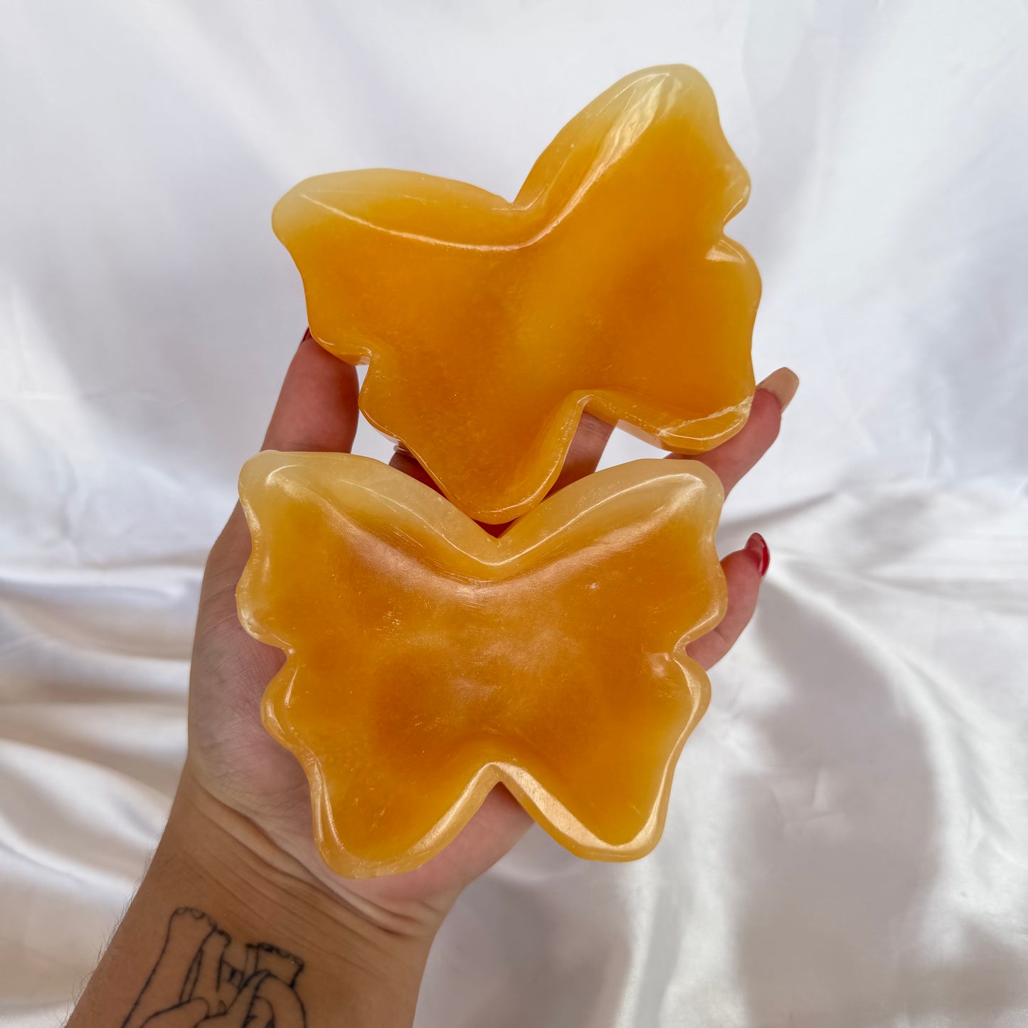 Orange calcite butterfly bowl