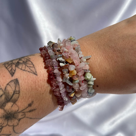 Pink chip bracelet stack