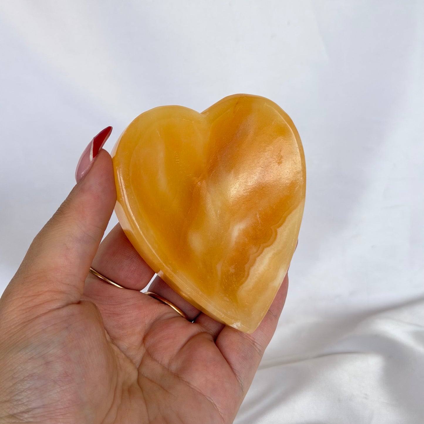 Orange calcite heart bowl