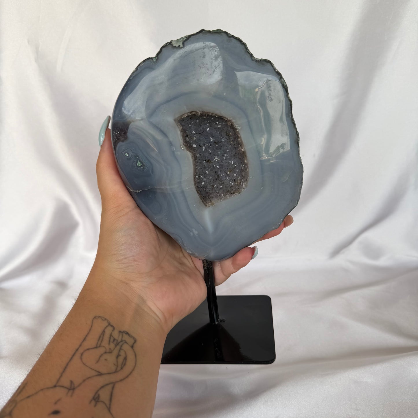 Blue agate and amethyst geode