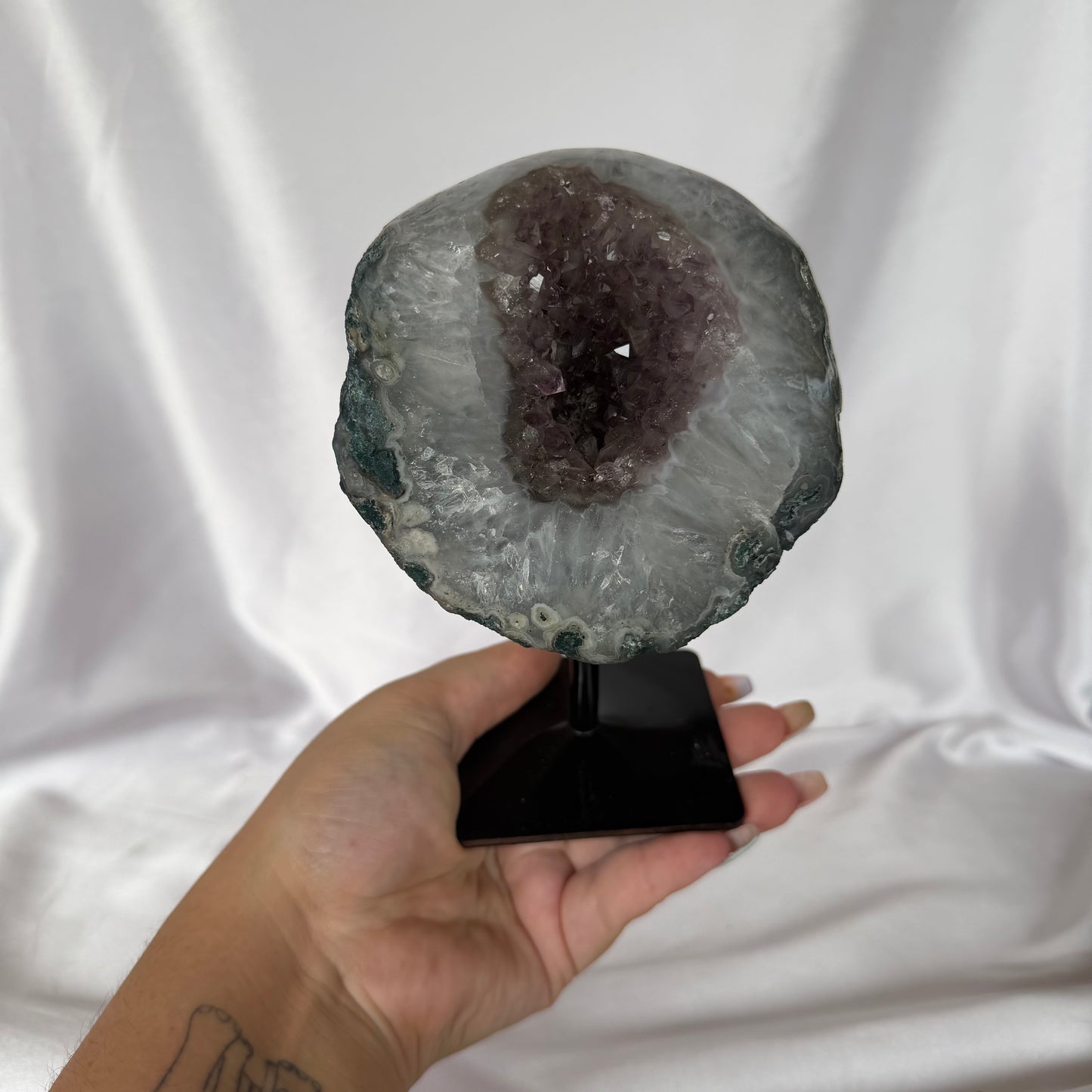 Amethyst x agate geode on stand