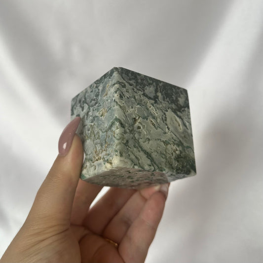 Moss agate cube #386