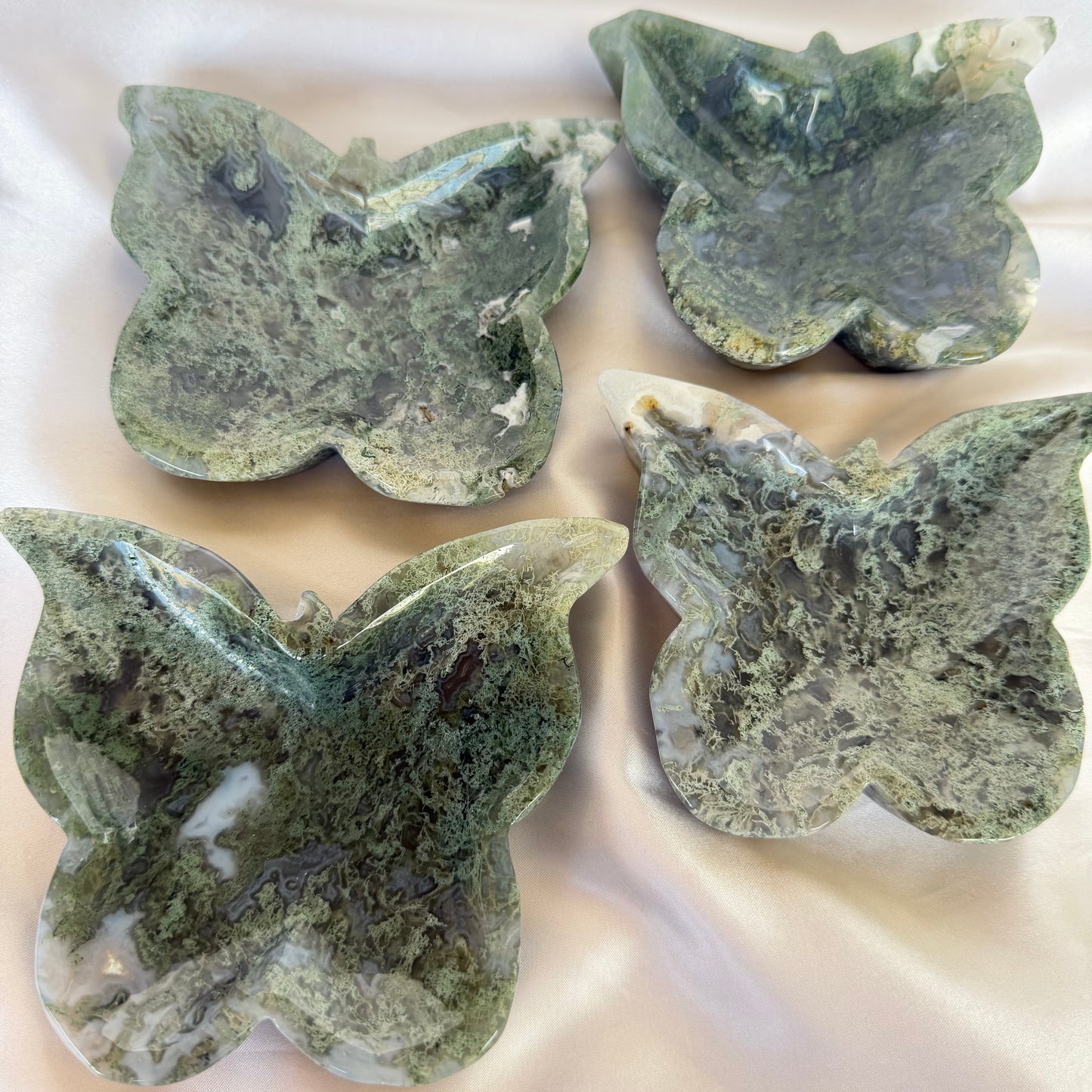 Moss agate butterfly bowl