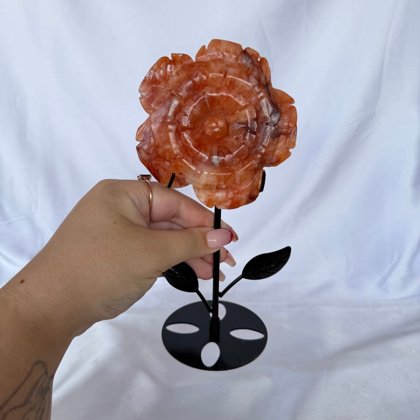 Fire quartz flower on stand