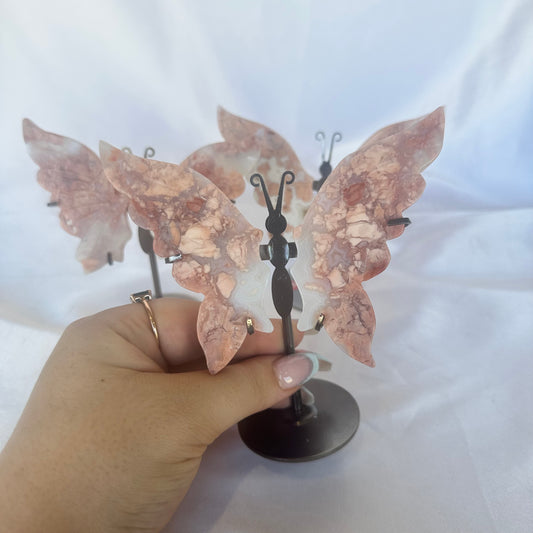 Pink petal agate butterfly wing set