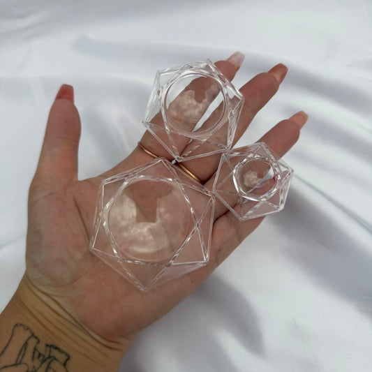 Clear plastic hexagon sphere stand
