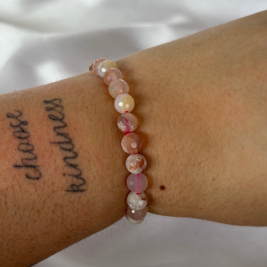 Flower agate faceted bracelet