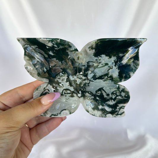 Moss agate butterfly bowl #469