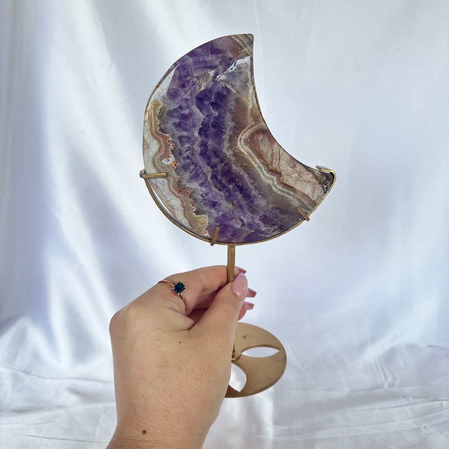 Amethyst & agate moon on stand #28
