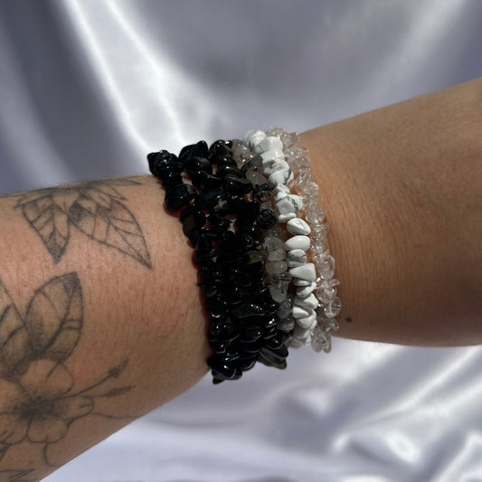Black & white chip bracelet stack